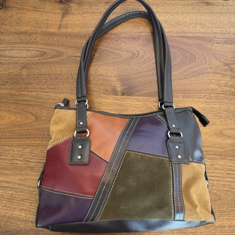 Vintage Relic Boho Patchwork Shoulder Bag Purse Leather Suede Trim - Picture 5 of 8